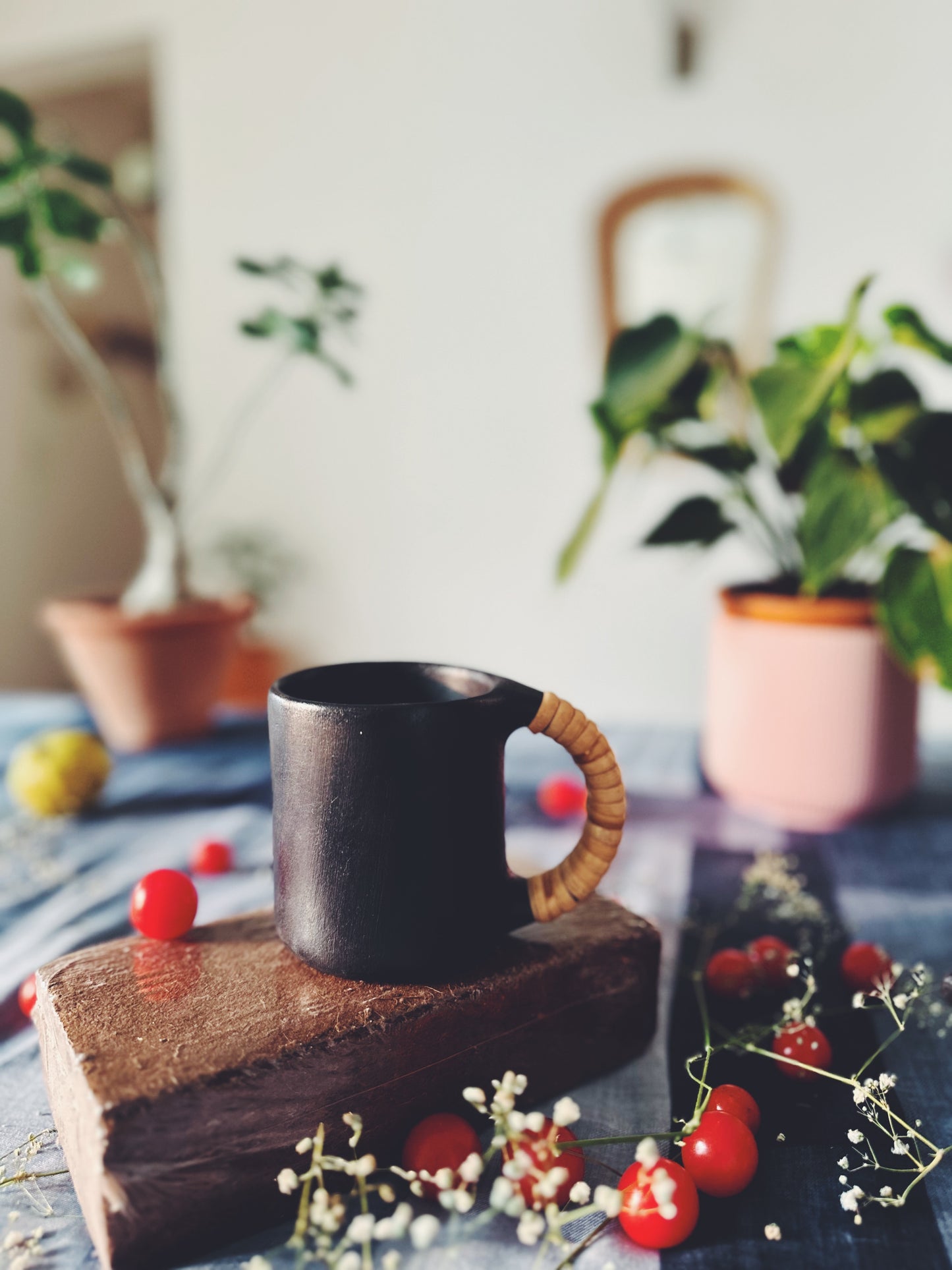 Black Pottery Mugs I Small I Longpi & Cane I Set of 2.