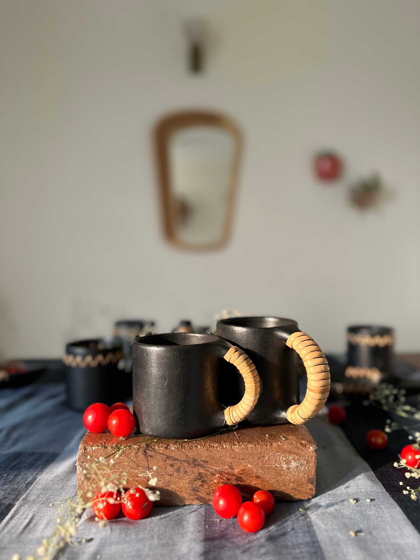 Black Pottery Mugs I Small I Longpi & Cane I Set of 2.