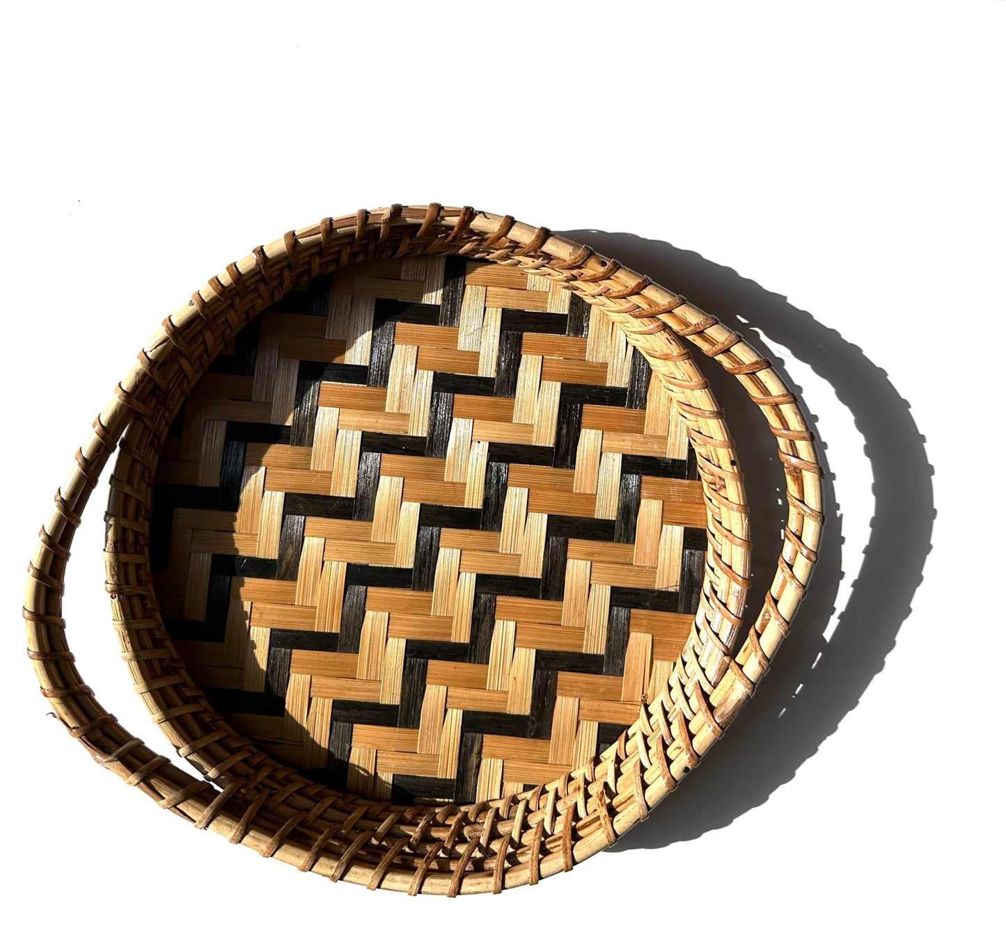 cane and bamboo tray with handles