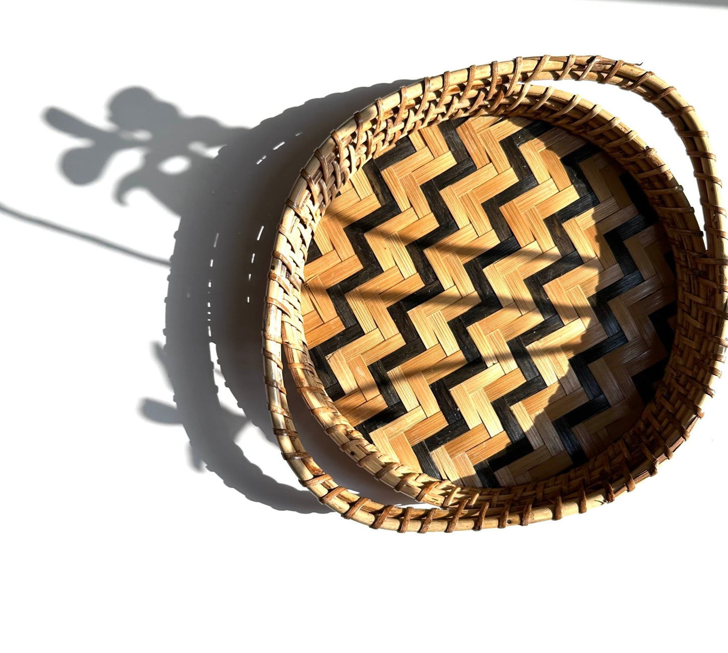 cane and bamboo tray with chevron detailing