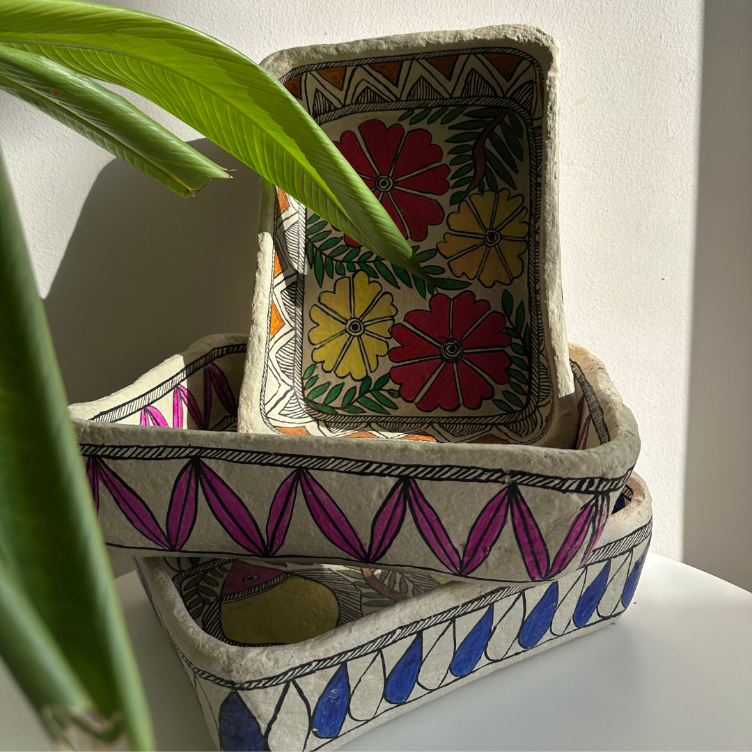 Madhubani Papier Mache⎢organiser⎢tray