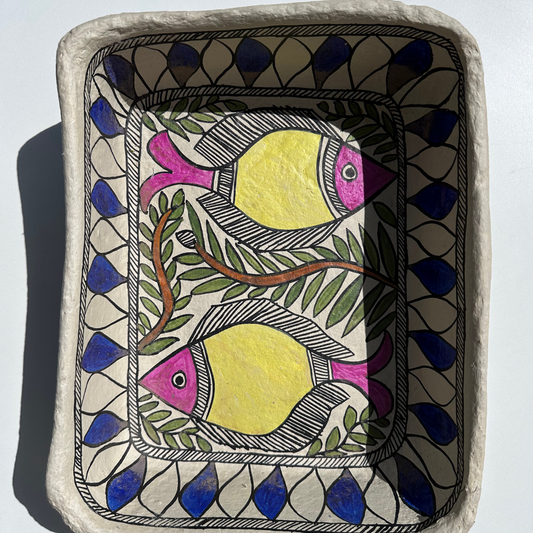 Madhubani Papier Mache I Organiser I Tray I Fish green