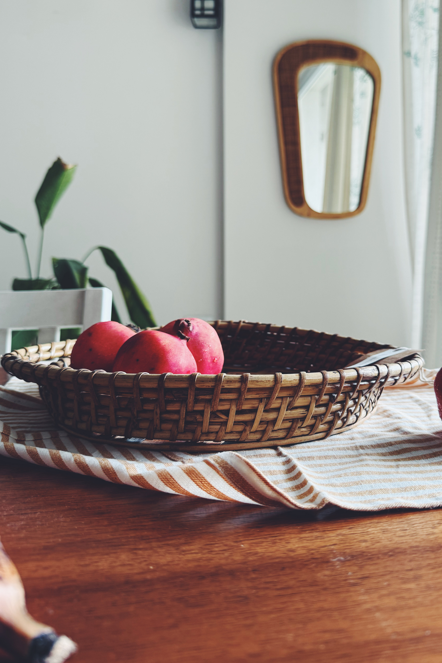 Chevron Rattan tray with handles