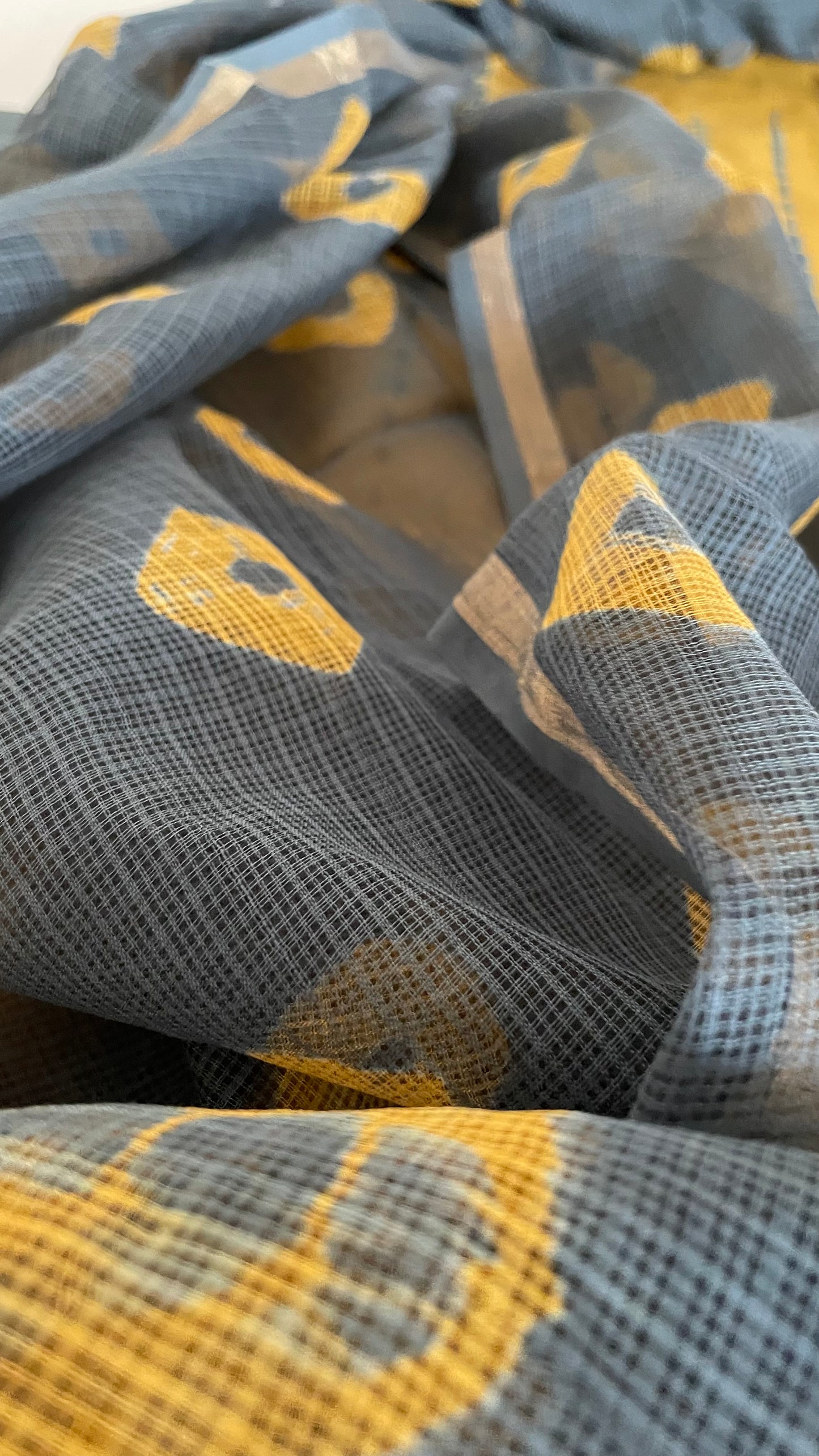 Tie & Dye dress material - charcoal & gold